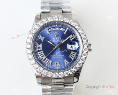 N9 Rolex Day-Date II Stainless Steel Blue Dial Copy Watch - Rolex ETA 2836
